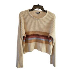 FRESHMAN CHEVRON KNIT SWEATER SIZE MEDIUM CREAM BROWN ORANGE STRIPES CROPPED